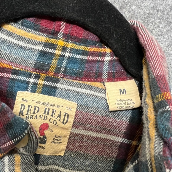 Red Head Men's Plaid Flannel Shirt Size Medium Button Up Long Sleeve Cotton Gray - Picture 2 of 6